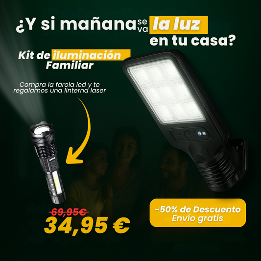 Farola Solar Led con Sensor + Linterna Tactica Laser GRATIS