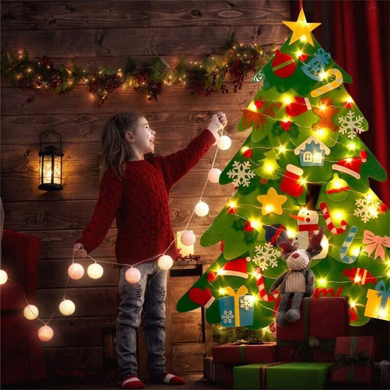 Juego de Árbol de Navidad de Fieltro de Bricolaje + 3 metros de Luces GRATIS