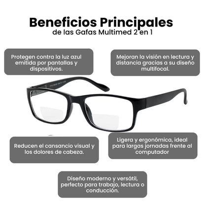 Gafas MultiMed con Montura Retro | MULTIFOCALES 2 en 1 Con PROTECCIÓN Contra La LUZ AZUL ¡OFERTA 2X1!