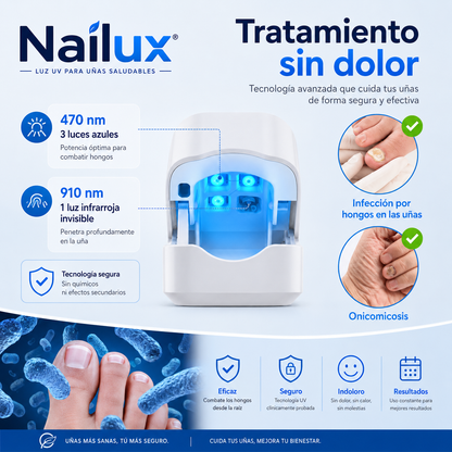 Nailux™ | Luz LED para uñas amarillas y deterioradas — 7 minutos al día desde casa, sin dolor y sin gastar cientos en sesiones. (Pruébalo 30 días) + HOY Aceite Reparador de Jengibre GRATIS