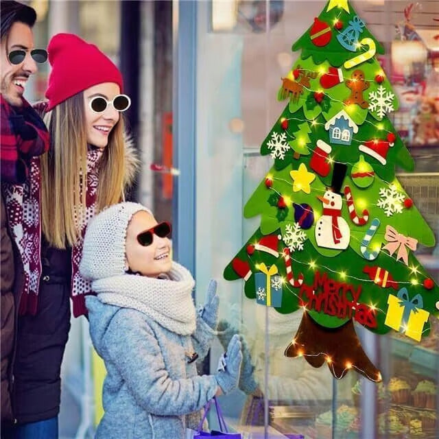 Juego de Árbol de Navidad de Fieltro de Bricolaje + 3 metros de Luces GRATIS