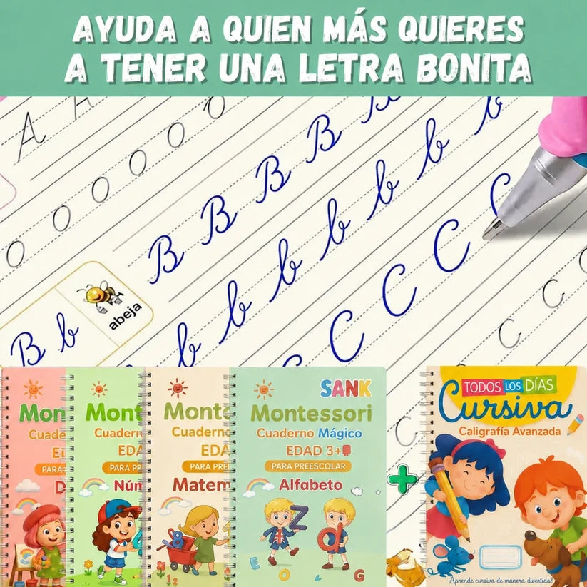 Kit x4 Libros de Caligrafía con Tinta Mágica Reutilizable + REGALO