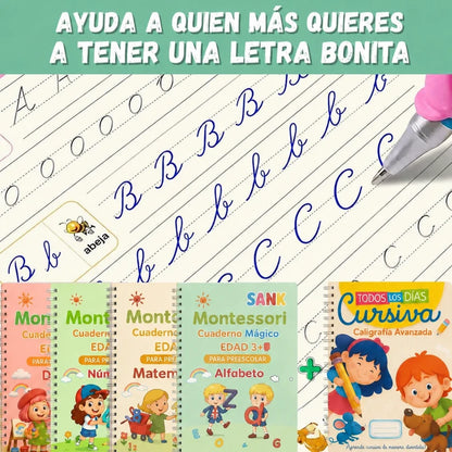 Kit x4 Libros de Caligrafía con Tinta Mágica Reutilizable + REGALO