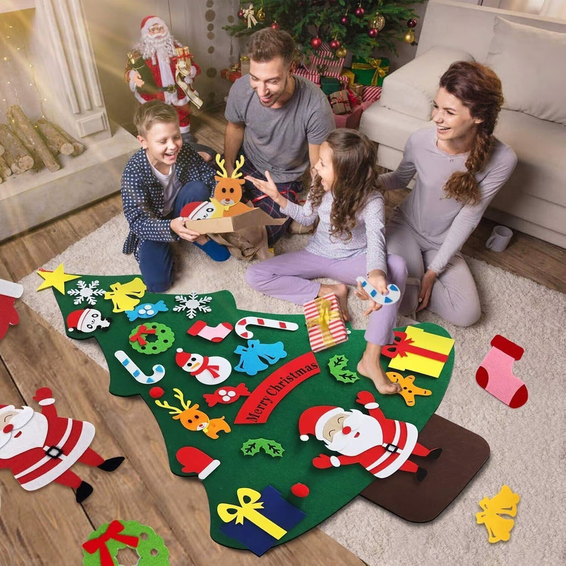 Juego de Árbol de Navidad de Fieltro de Bricolaje + 3 metros de Luces GRATIS